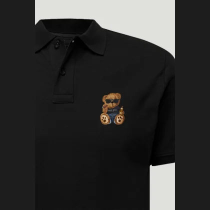 Polo Tričko Slim Fit, Barva Černá, s Potiskem Bad Boy Teddy