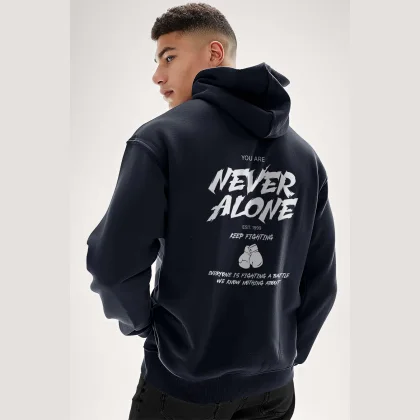 Mikina s Kapucí na Zip, Barva Modrá, s Potiskem Never Alone