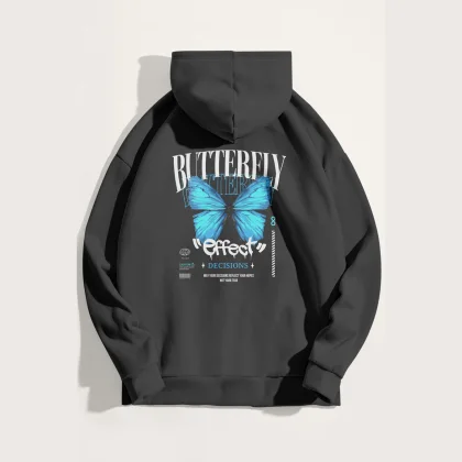 Mikina s Kapucí, Barva Železitě Šedá, s Potiskem Butterfly Effect