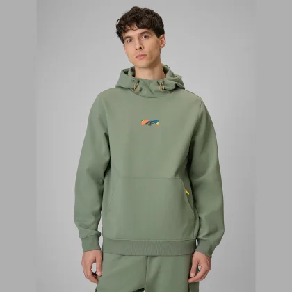 4F Pánská regular tepláková mikina s kapucí - khaki XL