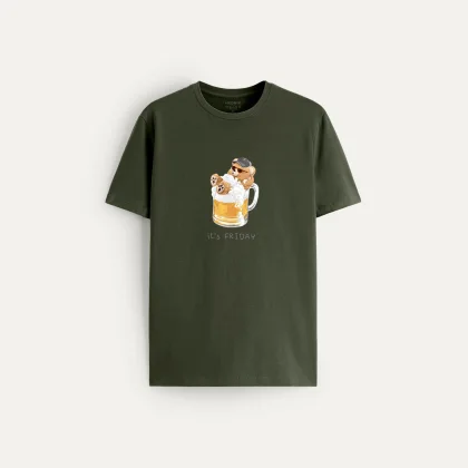Tričko, Barva Khaki, s Potiskem Casual Friday Teddy