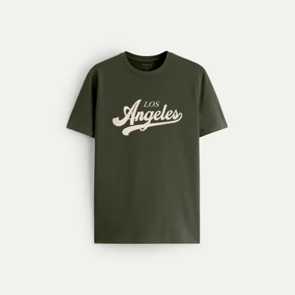 Tričko, Barva Khaki, s Potiskem Los Angeles