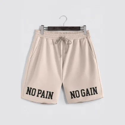 Šortky, Barva Ekru, s Potiskem No Pain No Gain