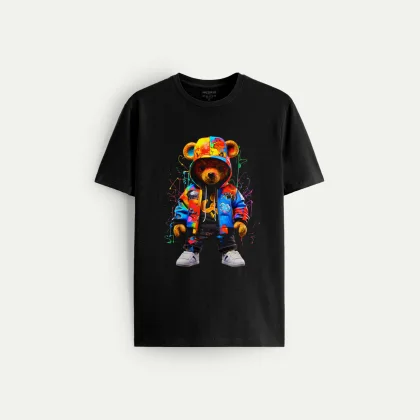 Tričko, Barva Černá, s Potiskem Rave Teddy