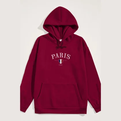 Mikina s Kapucí, Barva Bordó, s Potiskem Paris XXXIII