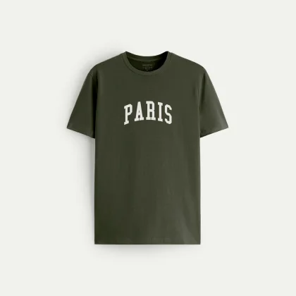 Tričko, Barva Khaki, s Potiskem Paris Letters