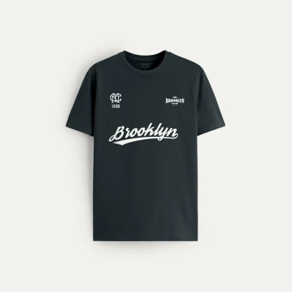 Tričko, Barva Železitě Šedá, s Potiskem Brooklyn 1986