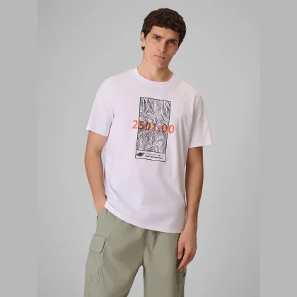 4F Pánské tričko regular s potiskem - bílé 3XL