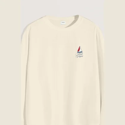 Mikina, Barva Ekru, s Potiskem Minimal Saint Tropez Sailing