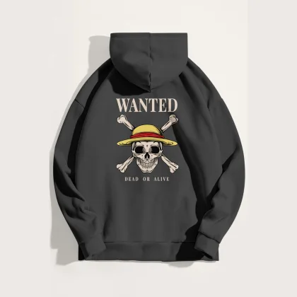 Mikina s Kapucí, Barva Železitě Šedá, s Potiskem Wanted Dead Or Alive