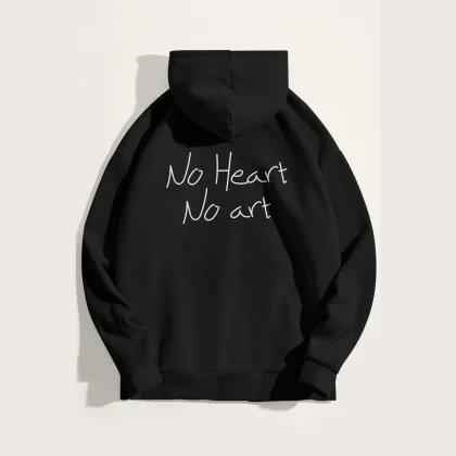 Mikina s Kapucí, Barva Černá, s Potiskem No Heart No Art
