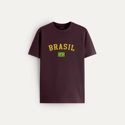 Tričko, Barva Bordó, s Potiskem Viva Brasil