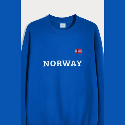 Mikina, Barva Modrá Elektrická, s Potiskem Norway