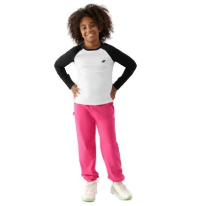 Dívčí tepláky 4F JUNIOR TROUSERS-JWAW24TTROF754-55S-HOT PINK