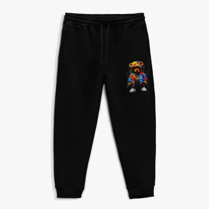 Tepláky Jogger , Barva Černá, s Potiskem Rave Teddy