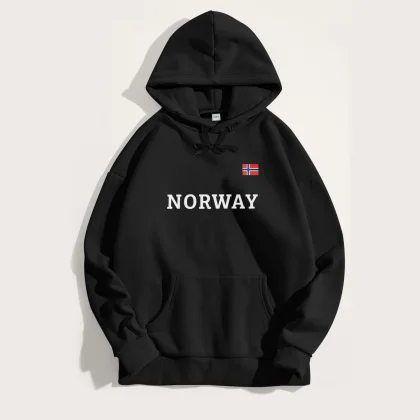 Mikina s Kapucí, Barva Bílá, s Potiskem Norway