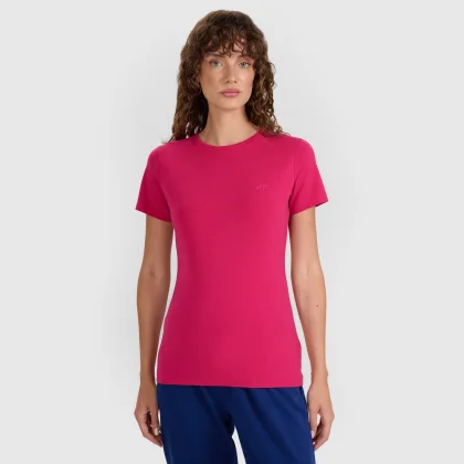 4F T-shirt slim hladký dámský - růžový M
