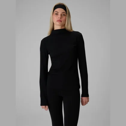 4F Longsleeve slim z žebrované pleteniny dámský - černý L