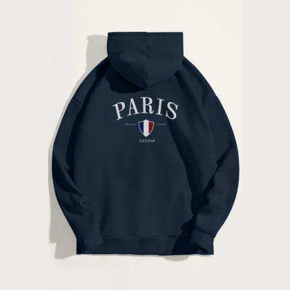 Mikina s Kapucí, Barva Růžová, s Potiskem Paris XXXIII Bold