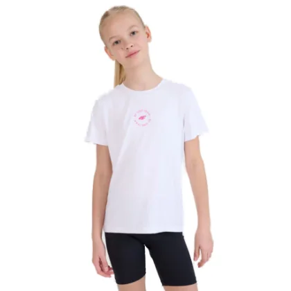 Dívčí tréninkové tričko s krátkým rukávem 4F JUNIOR TSHIRT FNK F1185-10S-WHITE