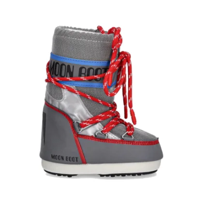 Vysoké zimní boty MOON BOOT MB ICON SPACE RACING-JR-HF04 SILVER BLUE RED