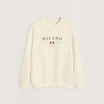 Mikina, Barva Ekru, s Potiskem Milano Italia