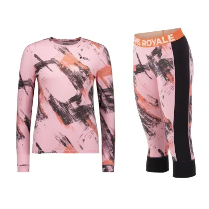 Mons Royale Cascade Merino Base Layer Long Sleeve Sada, dámská, lyserød/lyserød/sort