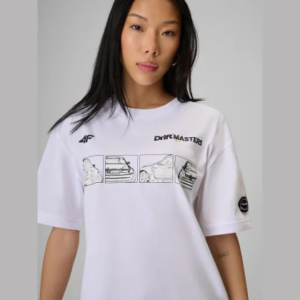 4F Loose tričko s potiskem unisex 4F | Drift Masters - bílé 3XL