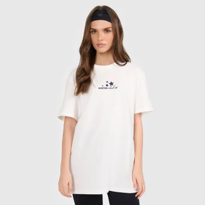 4F Dámské oversize tričko s potiskem - béžové XS