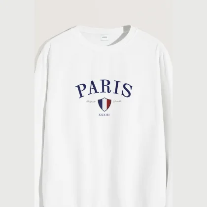 Mikina, Barva Bílá, s Potiskem Paris XXXIII