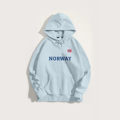 Mikina s Kapucí, Barva Nebesky Modrá , s Potiskem Norway