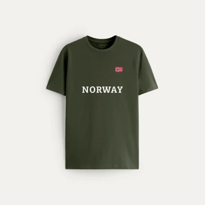 Tričko, Barva Khaki, s Potiskem Norway