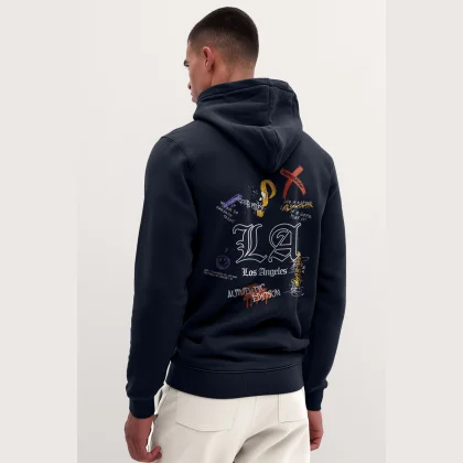 Mikina s Kapucí na Zip, Barva Modrá, s Potiskem Authentic Los Angeles