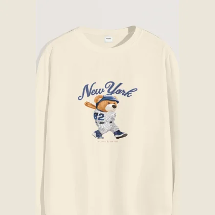 Mikina, Barva Ekru, s Potiskem Baseball Teddy