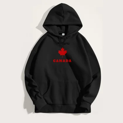 Mikina s Kapucí, Barva Bílá, s Potiskem Canada