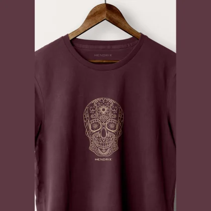Tričko, Barva Bordó, s Potiskem Mandala Skull