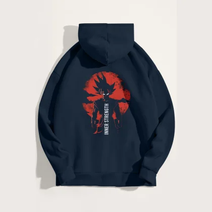 Mikina s Kapucí, Barva Černá, s Potiskem Saiyan Inner Strength