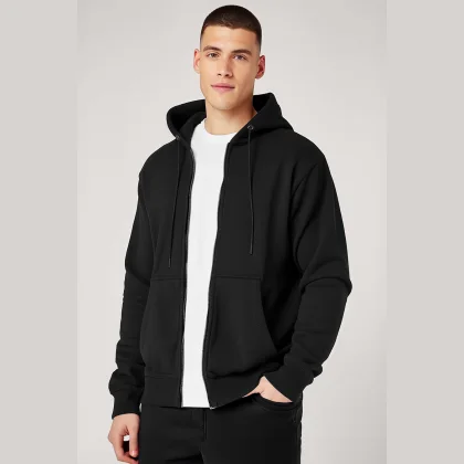 Mikina s Kapucí na Zip, Barva Šedá, s Potiskem Basic Zipper