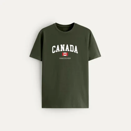 Tričko, Barva Khaki, s Potiskem Canada Vancouver