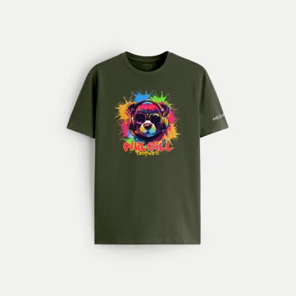 Tričko, Barva Khaki, s Potiskem Rave Bear