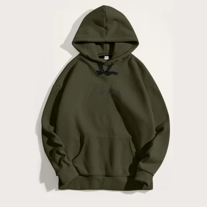 Mikina s Kapucí, Barva Khaki, s Potiskem Hedrix Logo Grey