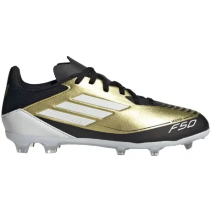 Chlapecké fotbalové kopačky outdoorové ADIDAS F50 League Messi Jr FG gold met cloud white core black