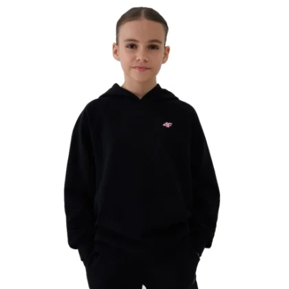 Dívčí mikina s kapucí 4F JUNIOR SWEATSHIRT F1478-20S-DEEP BLACK
