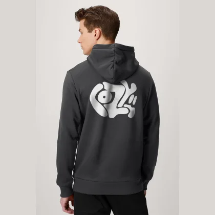Mikina s Kapucí na Zip, Barva Železitě Šedá, s Potiskem Cozy