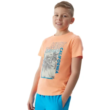 Chlapecké tričko s krátkým rukávem 4F JUNIOR TSHIRT-JWSS24TTSHM1137-70N-ORANGE NEON