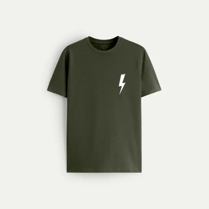 Tričko, Barva Khaki, s Potiskem White Thunder