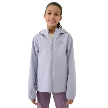 Dívčí tréninková softshellová bunda s kapucí 4F JUNIOR SOFTSHELL JACKET-JWSS25TSOFF305-27S-GREY