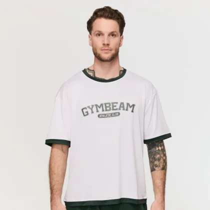 GymBeam Tričko Oversized Varsity White