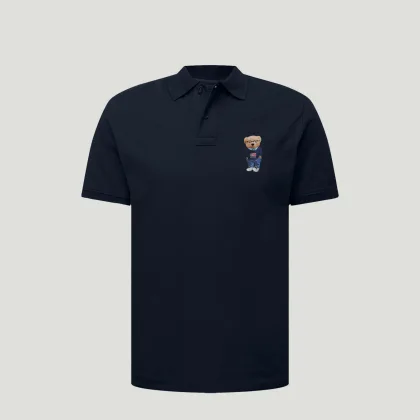 Polo Tričko Slim Fit, Barva Modrá, s Potiskem Good Boy Teddy
