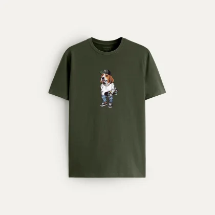 Tričko, Barva Khaki, s Potiskem Street Credit Woofy